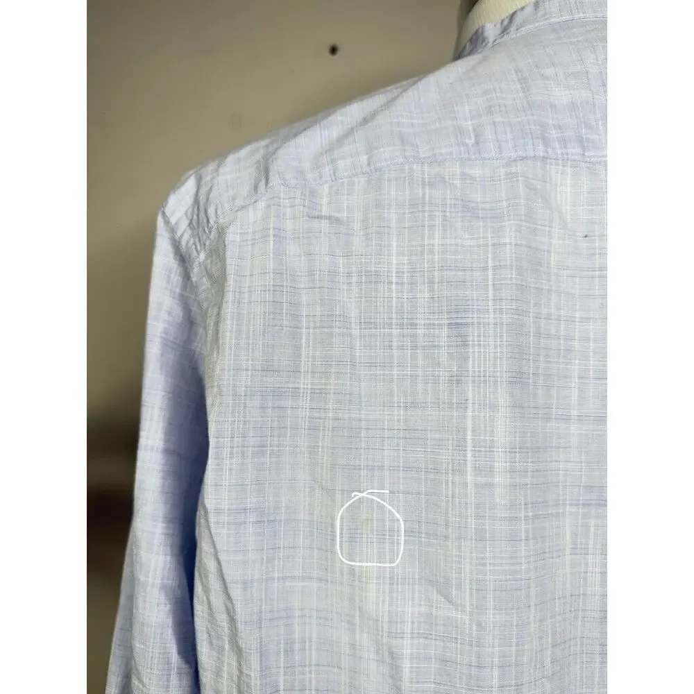 UNTUCKit Collarless Button Shirt Men XXL Blue Slim Fit Longsleeve Cotton Work